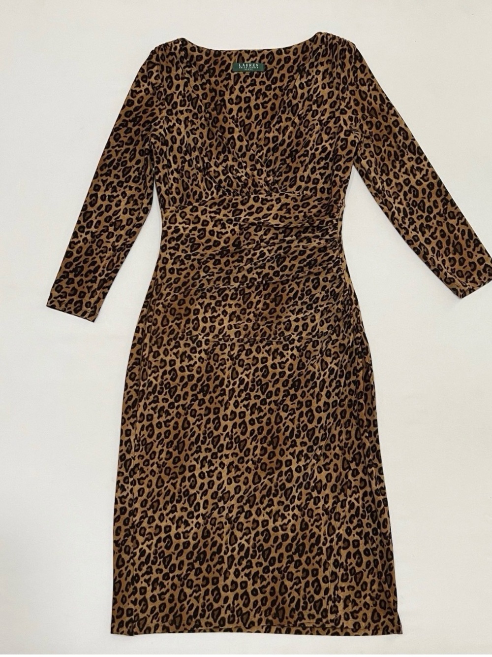 Lauren Ralph Lauren Tan and Black Leopard Print Long Sleeve Wrap Dress